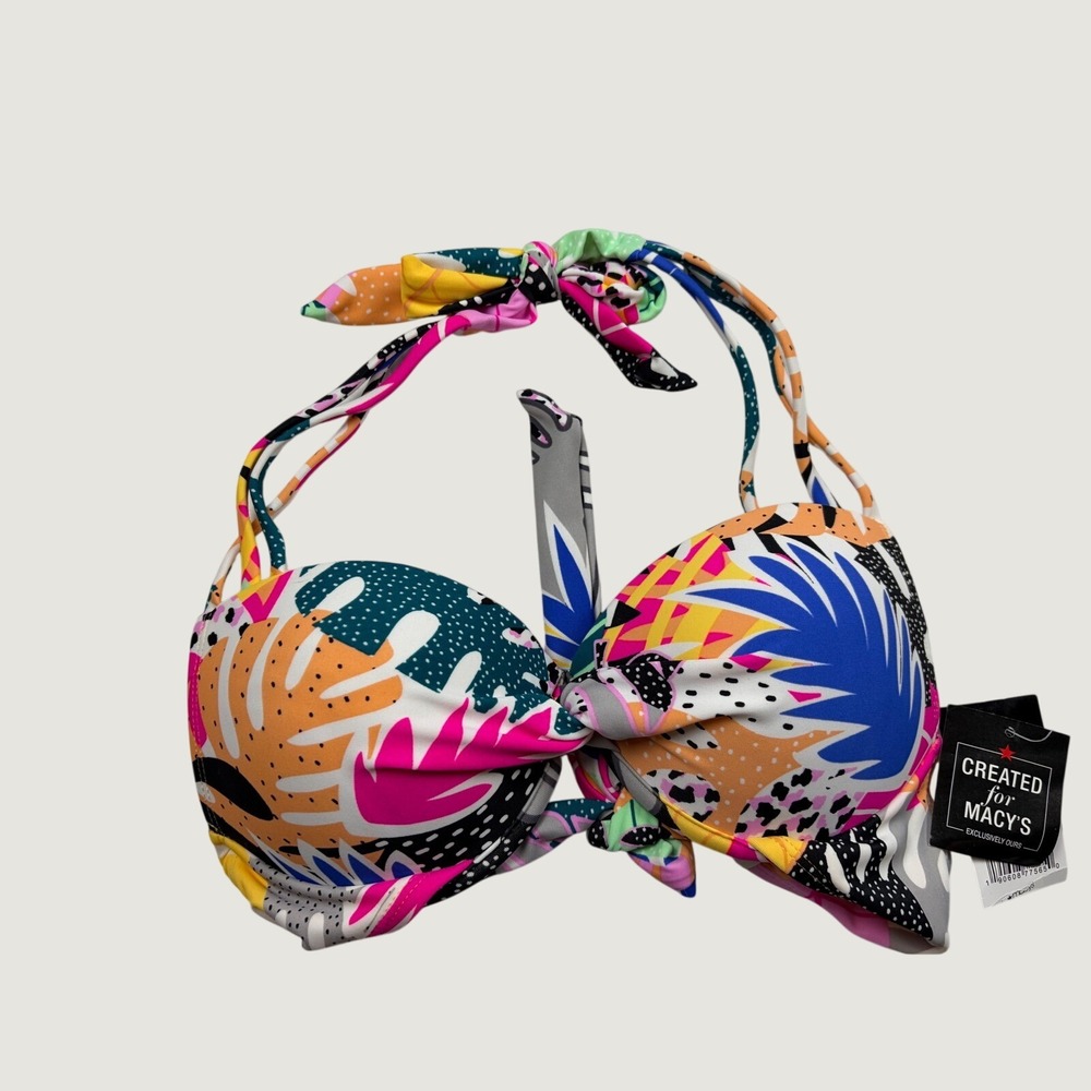 California Waves Womens Tropical Abstract Push Up Halter Bikini Top Multi XS NWT